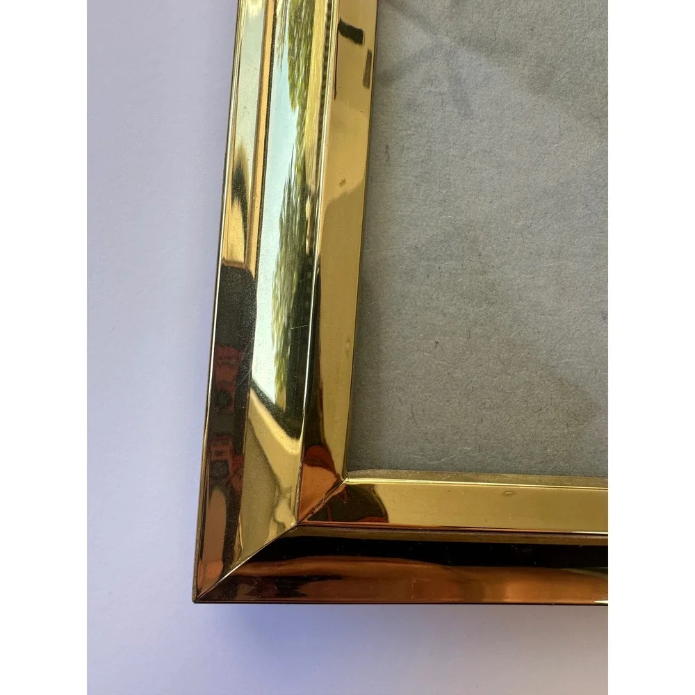 Vintage 90s Fetco Brass Picture Frame Polished‎ Gold Tone Beveled 5x7 Tabletop